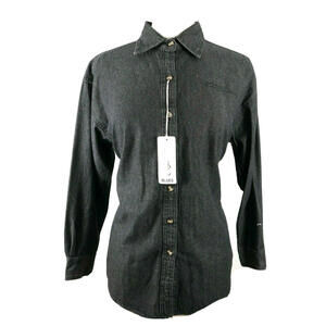 NEW Sierra Pacific Womens Button Up Black Denim Jean Shirt Medium INFOCISION
